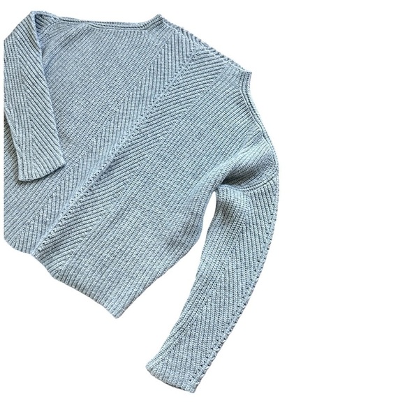 Maje Wool Blend Mock Neck Grey Ribbed Sweater - Picture 2 of 7